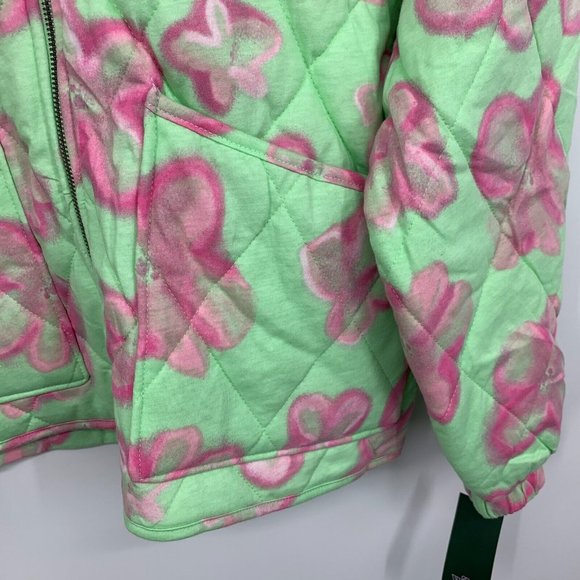 Wild Fable Jacket Hooded Quilted Green Pink Floral Full Zip - Picture 8 of 12